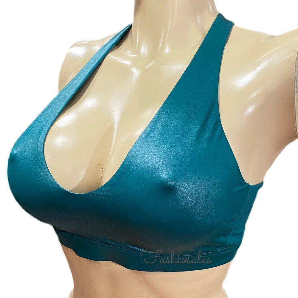 Victoria’s Secret Sport plunge Wet Look Unlined Sexy sports bra Green Large